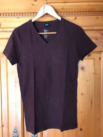H&M HERREN T-SHIRT - BORDEAUX MELIERT - GRÖSSE S