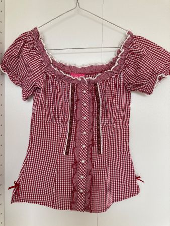 Krüger Madl Trachtenbluse Karobluse Carmenstil EUR 32