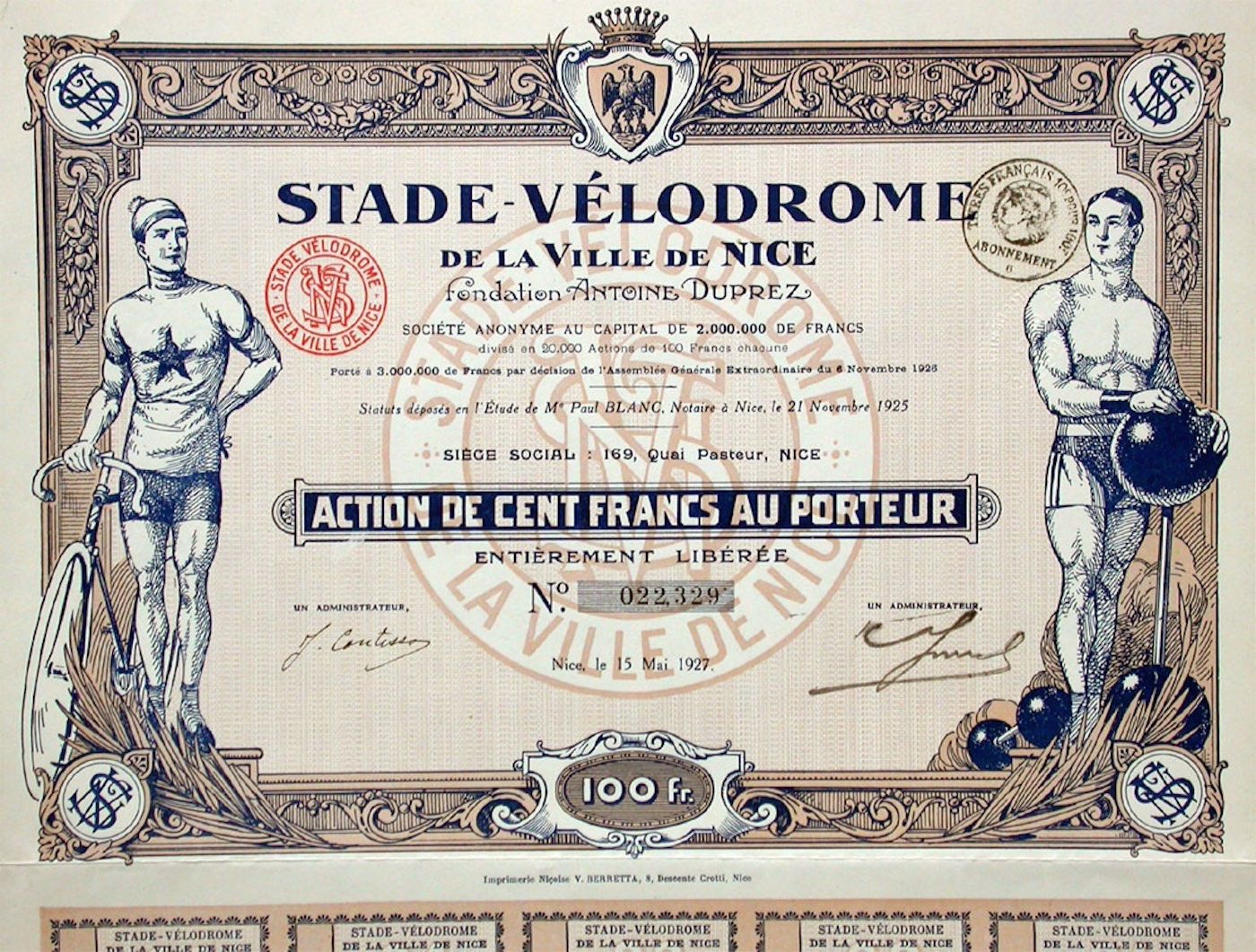 Documenti: Stade-Vélodrome de la Ville de Nice, Nice - 1927 – Usato da Solothurn venduto da Sgasche