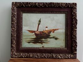 Oil Painting Of Boat, Signed 1920-40