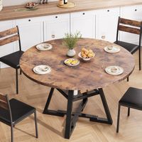 Runder-Esstisch 107x107x76cm Esszimmertisch mit Ablage Braun