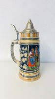 Vintage Bierkrug MARZI & REMY – 1L, Handbemalt, Zinndeckel