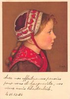 offiz. PRO JUVENTUTE KARTE 1931 "kleine Walliserin" PJ Marke