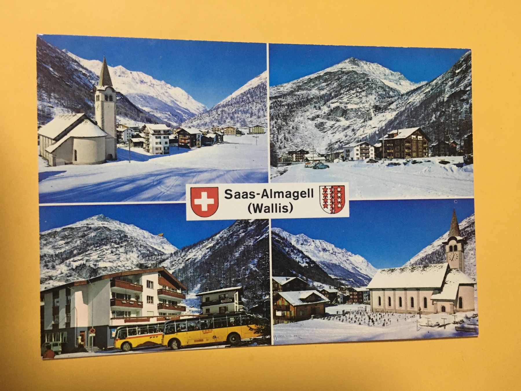 Ansichtskarten: Saas-Almagell Wallis 1986 mehrbildrig mit Postauto – Gebraucht aus Küttigen von Melisch1000