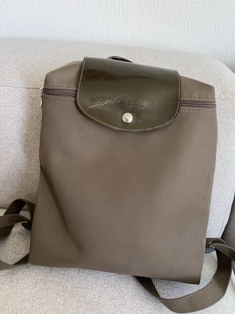Longchamp backpack brown patent leather nylon used