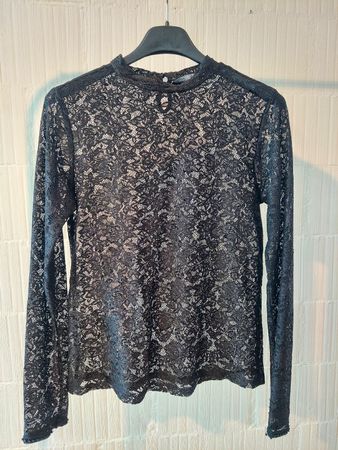 Damen Spitzenbluse ZARA schwarz Langarm Gr. M