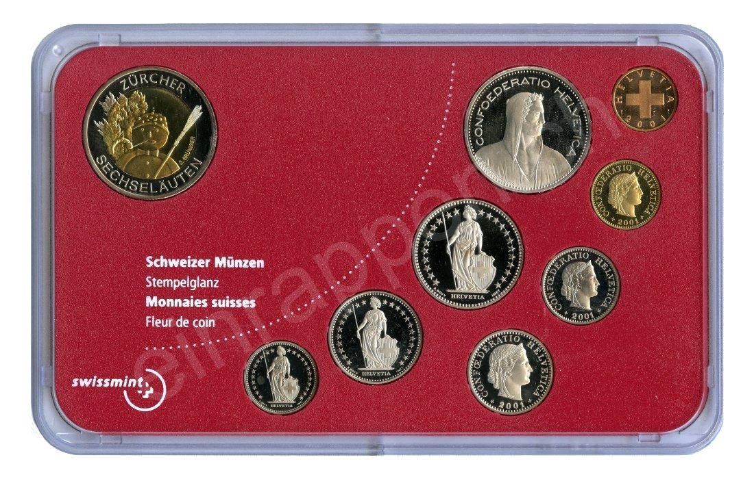 Alle Münzen: SET de monnaie suisse de 2001 non circulé FDC – Neu und originalverpackt aus Fribourg von Kiki020