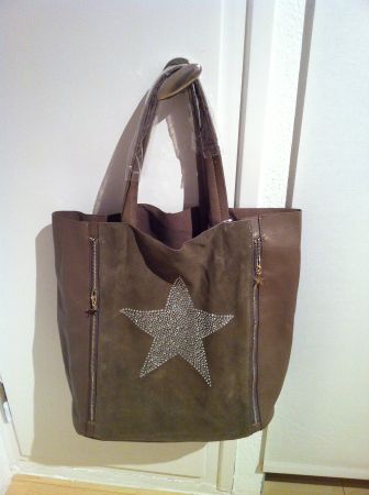 🤩KUNST & WILDLEDER SHOPPER-TASCHE BRAUN MIT STRASS-STERN