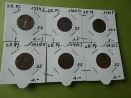 Dt. Reich 1924, Konvolut alte 2-Reichs-Pfennig Münzen