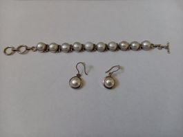 Schönes Silber Armband mit Perlen und Ohrhänger