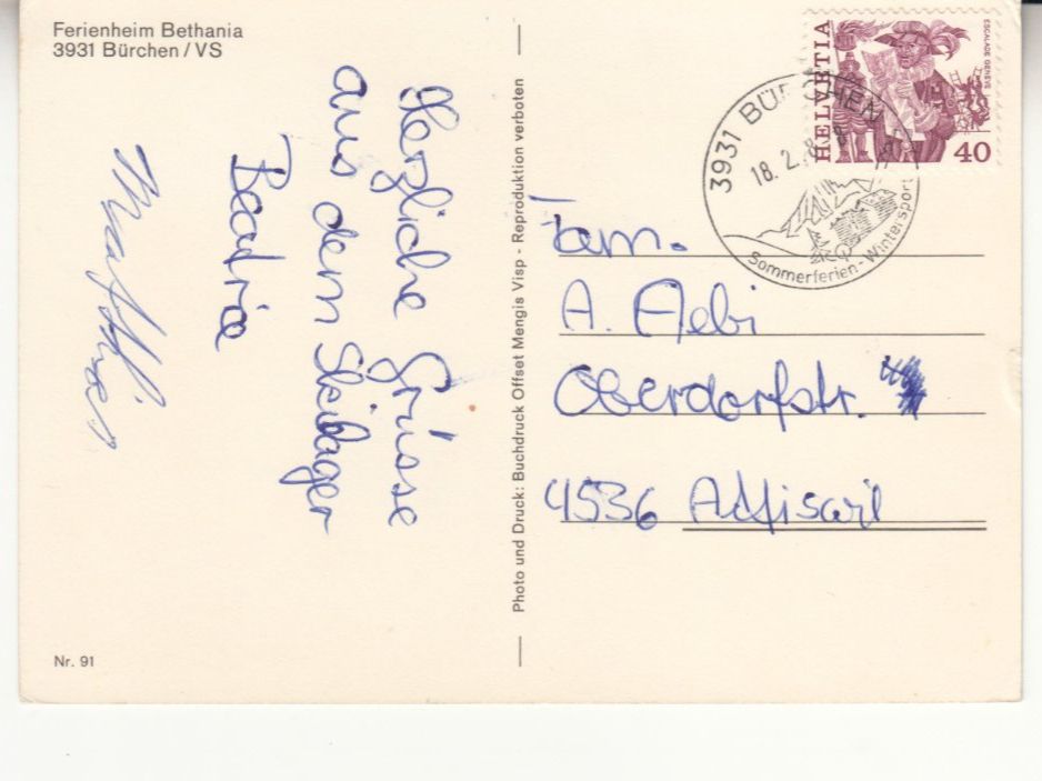 Cartoline postali: Bürchen Bethania 1978 – Usato da Bürglen TG venduto da StampGraf 1
