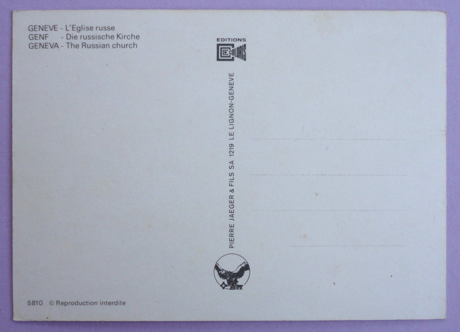 Cartoline postali: Genève - L' Eglise russe – Usato da Fétigny venduto da Billy2miny 1