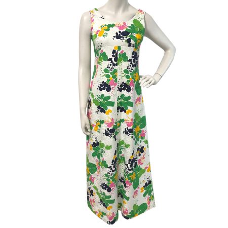 Kleid lang Gr. XS/S Baumwolle weiss-bunt VINTAGE 1970s