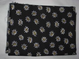 Baumwollstoff schwarz mit Edelweiss