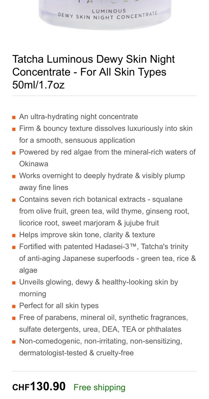 Gesichtspflege: Tatcha Luminous Dewy Skin Night Concentrate Ladenpreis 130.9 – Neu und originalverpackt aus Zürich von deruja 4