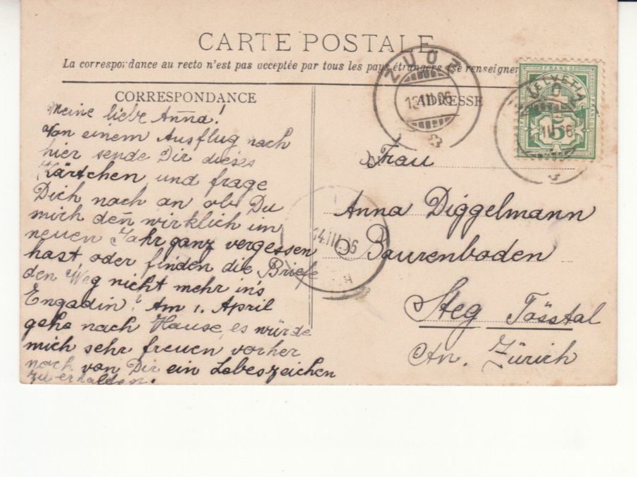 Cartoline postali: St. Moritz Dorf 1906 – Usato da Bürglen TG venduto da StampGraf 1
