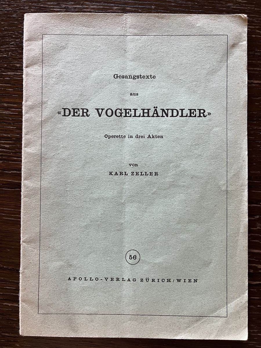 Bücher: Der Vogelhändler - Gesangstexte – Gebraucht aus Winterthur von Mmagu