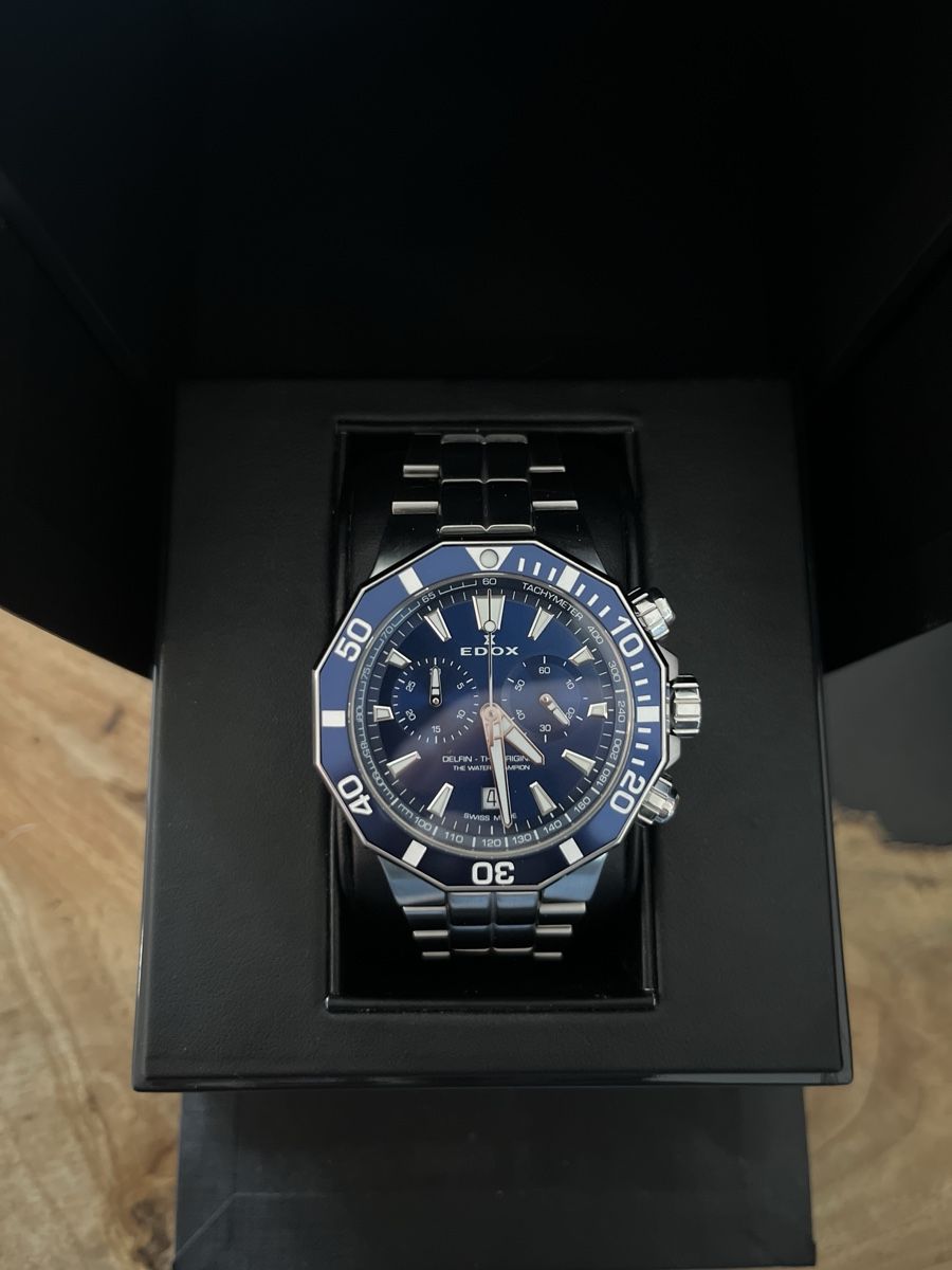 Edox Orologi: Edox Delfin Chronograph Silber/Blau FULL-SET – Nuovo (secondo la descrizione) da Rüti ZH venduto da FabriceK