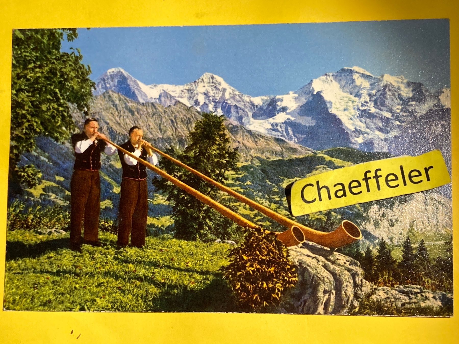 Cartes postales: Alphornbläser mit Eiger - Mönch - Jungfrau – D'occasion à Zürich par Chaeffeler