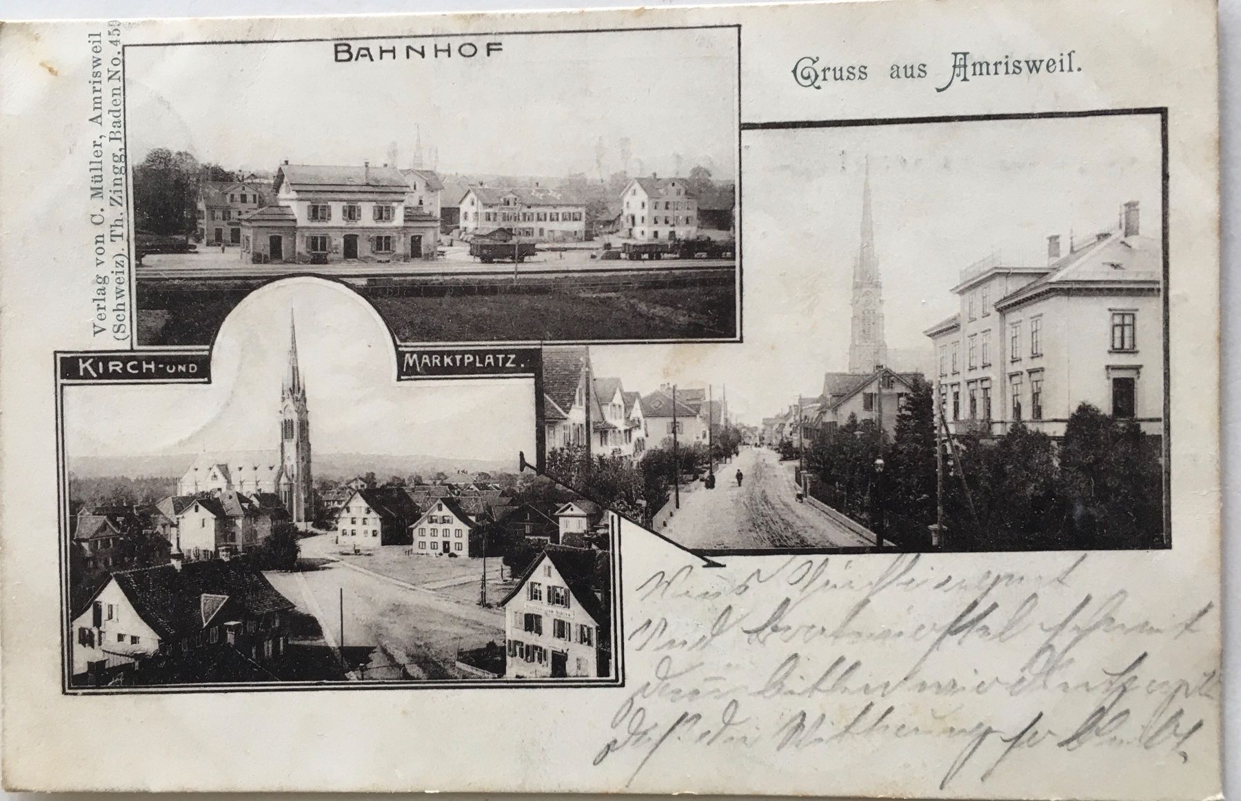 Cartoline postali: Gruss aus Amriswil, 3-Bild-Karte, 1900 – Usato da Frauenfeld venduto da Merk52