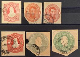 Argentinien 1878 Ganzsachen-Ausschnitte 6 Werte gest. o