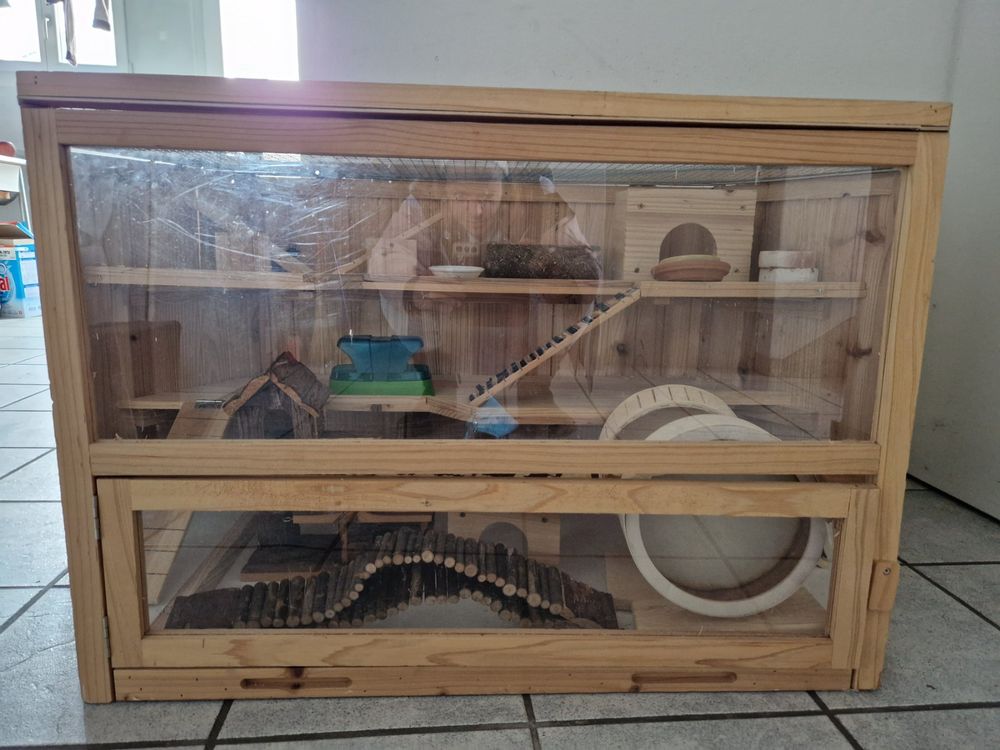 Melko Wooden Small Animal Cage, 115 x 60 x 58 cm, Includes 2 Houses 3
