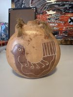 Dekorative Kürbisflasche mit Vogelmotiv, Herbstdeko