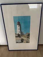 Leuchtturm Aquarell, gerahmt, maritimes Bild für Ihr Zuha...