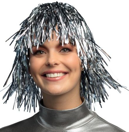 Lametta-/Glitzer-Perücke in glänzendem Silber