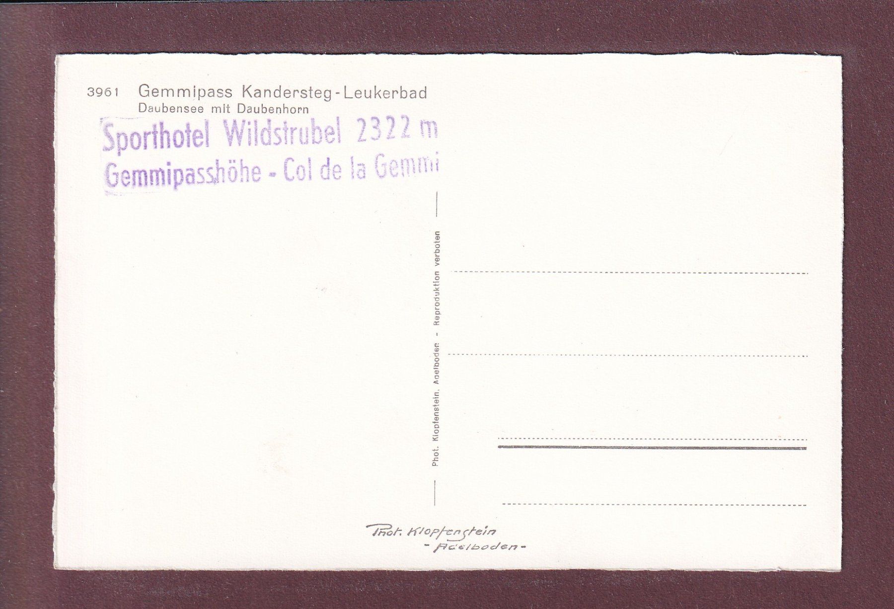 Cartes postales: GEMMI-PASS - Daubensee - Daubenhorn – D'occasion à Pully par nicecards 1