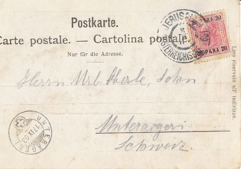 Cartoline postali: St. Johann i-Tirol Post Jerusalem +1903 – Usato da Emmenbrücke venduto da teestube 1