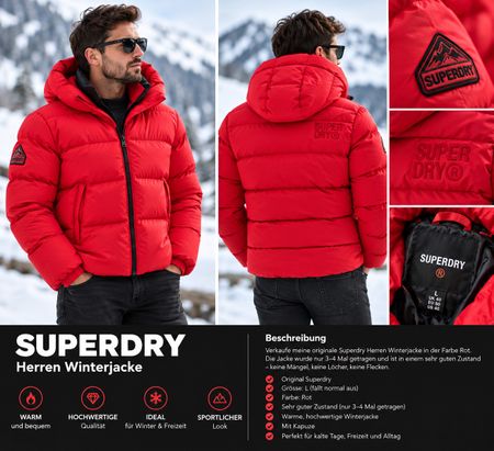 Superdry Herren Winterjacke – Rot – Sehr guter Zustand