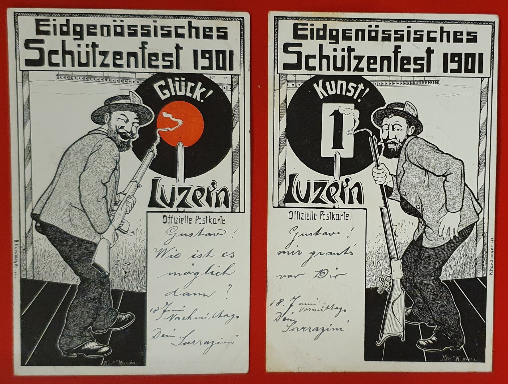 Cartoline postali: Luzern 1901 - Schützenfest,  2 Karten – Usato da Kreuzlingen venduto da Rschweiz1