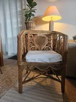 Rattan Korbsessel mit weissem Sitzkissen guter Zustand