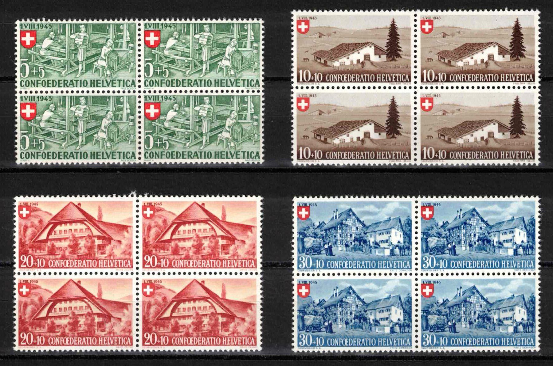 Tutti i francobolli: Pro Patria 1945 Serie im 4er-Block ** postfrisch – Nuovo (secondo la descrizione) da Nuglar venduto da Stamp88