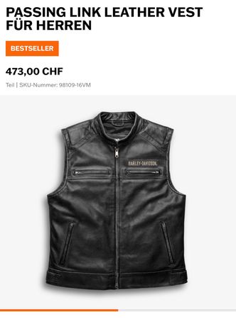 Harley-Davidson Lederweste Herren Grösse L neu