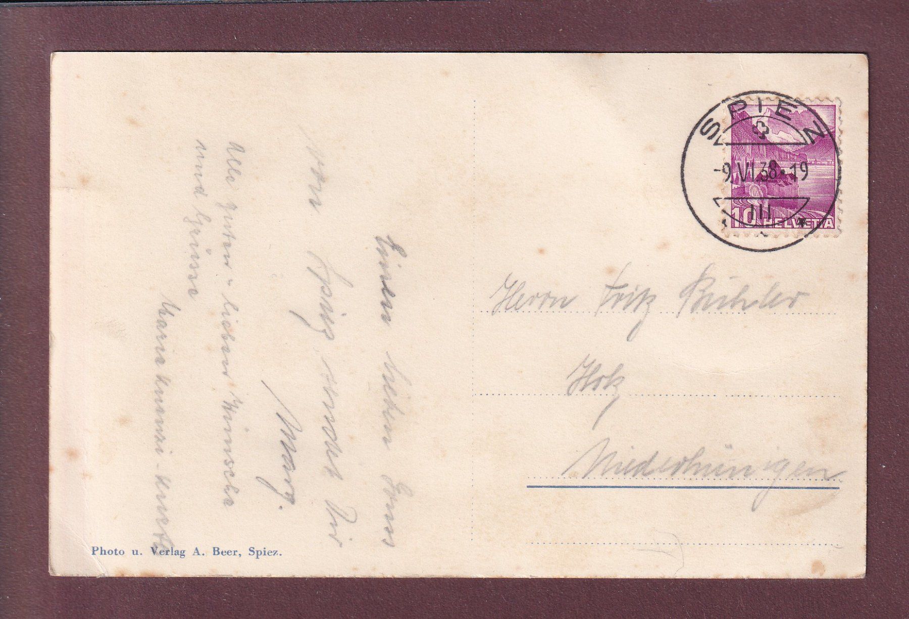 Cartes postales: SPIEZ mit Niesen - 1938 – D'occasion à Pully par nicecards 1