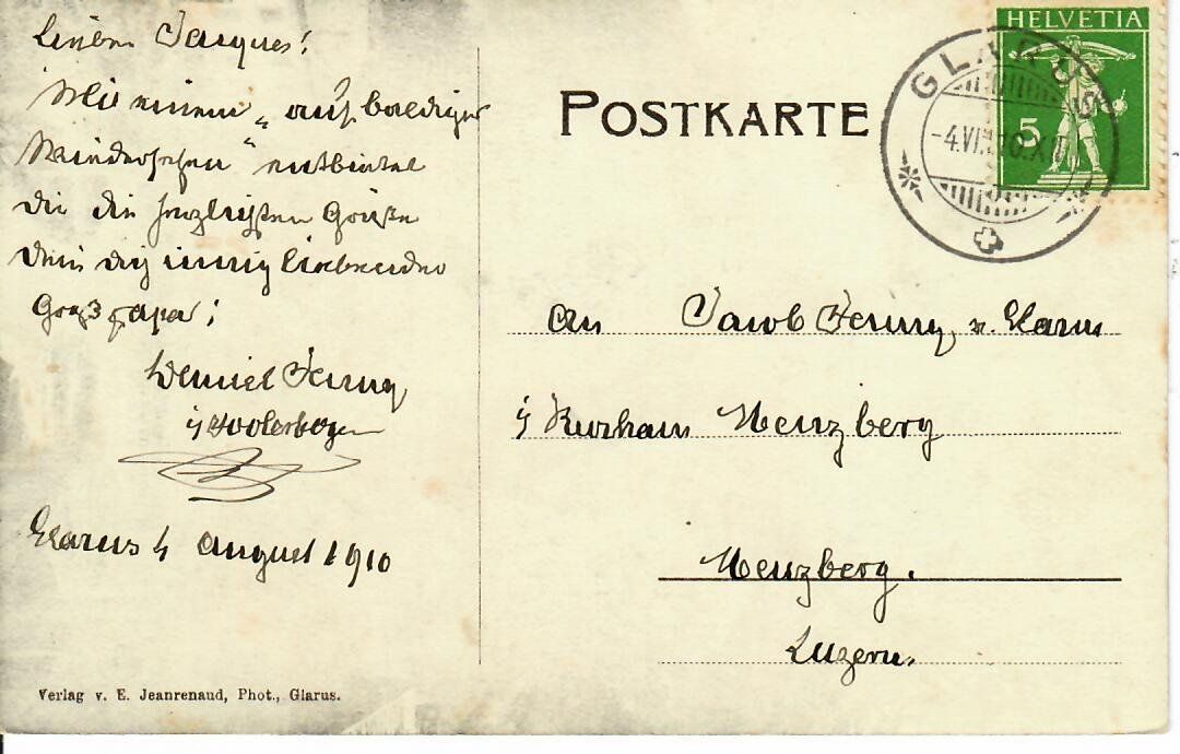 Cartoline postali: Glarus  1910 – Usato da Hochdorf venduto da Ziegel-16 1