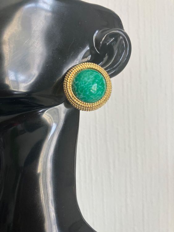 Boucles D'oreilles Clips Vintage Luxe Dorées - Pierre Bleue - TTBE