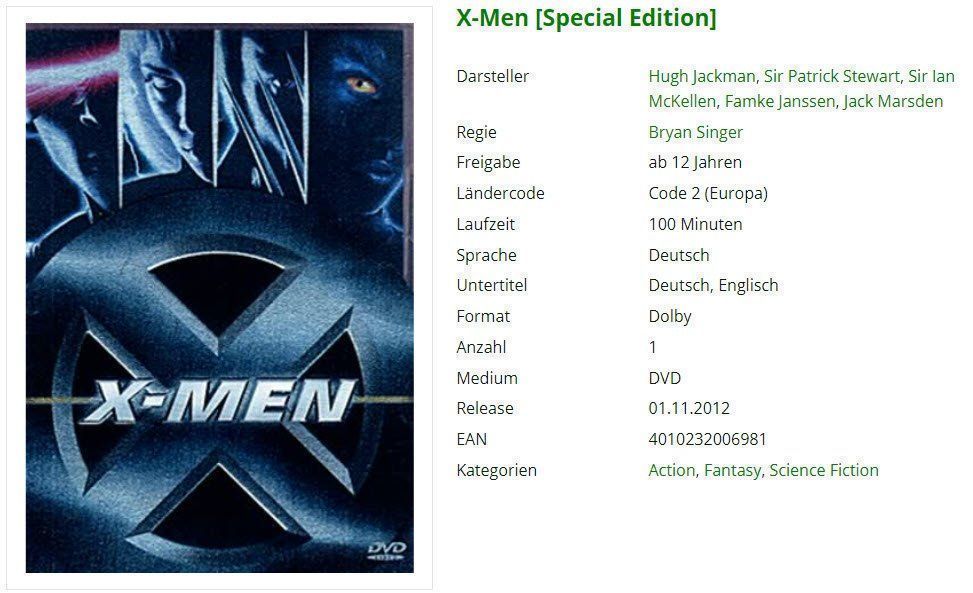 Tutti i DVDs: X-Men [Special Edition] - DVD – Usato da Buchrain venduto da Sssschaller