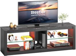 TV Lowboard 140cm LED TV Schrank Schwarz mit Stauraum