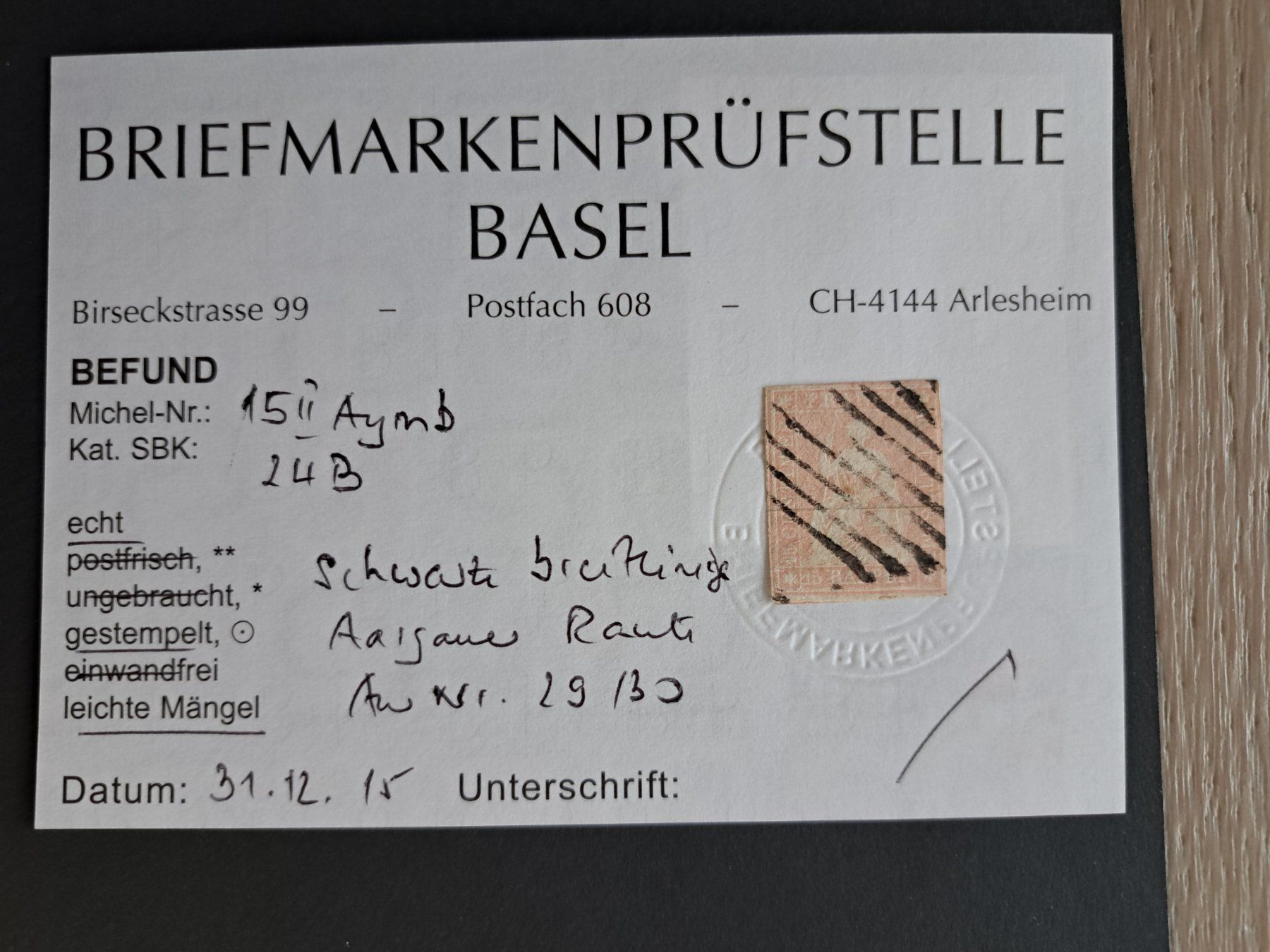 Tutti i francobolli: Strubel 24 B mit Attest und Aargauer Raute – Usato da Bazenheid venduto da derdelorean01 1