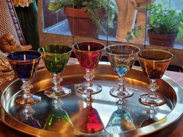 5 Vintage Murano Likörgläser Golddekor