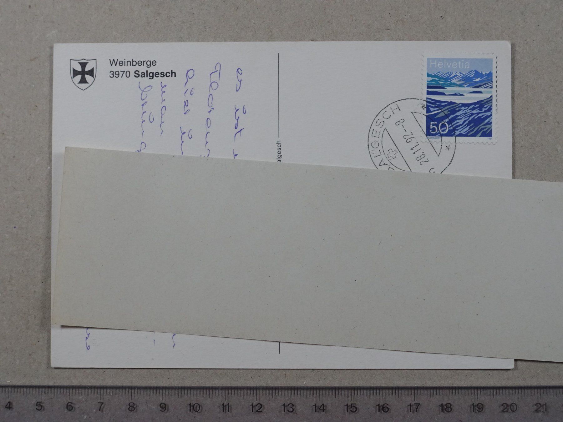 Cartoline postali: Salgesch, Weinberge, 1992, Wallis, Leuk – Usato da Lenzburg venduto da fh1 1