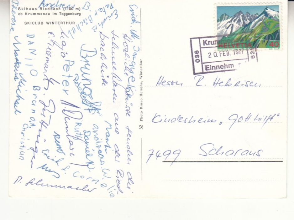 Ansichtskarten: Krummenau Riedbach 1977 mit Bahnstempel – Gebraucht aus Bürglen TG von StampGraf 1