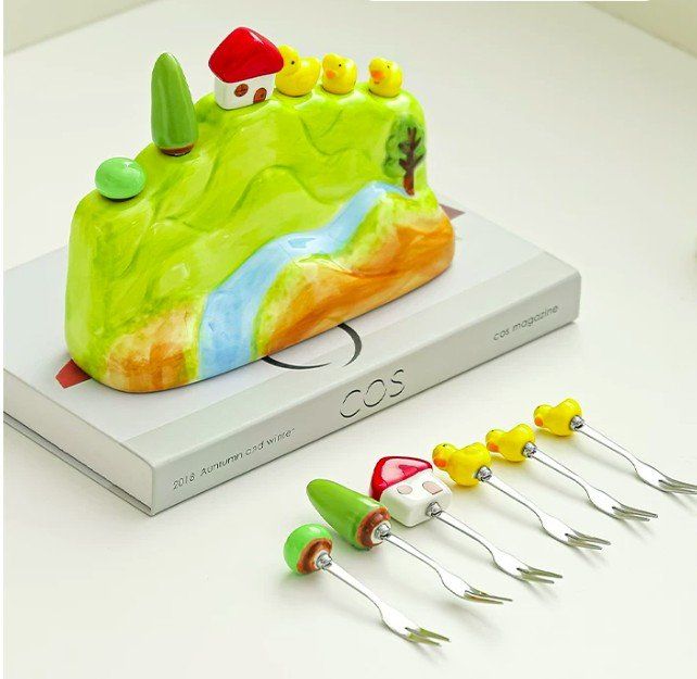Gabeln: Keramik Obstgabel-Set mit Halter, 6-teilig, Neu – Neu (gemäss Beschreibung) aus Finstersee von Small-Daily-Rituals