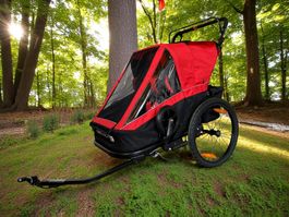 3in1 Veloanhänger für 2 Kinder mehrteilig ROT/SCHWARZ NEU