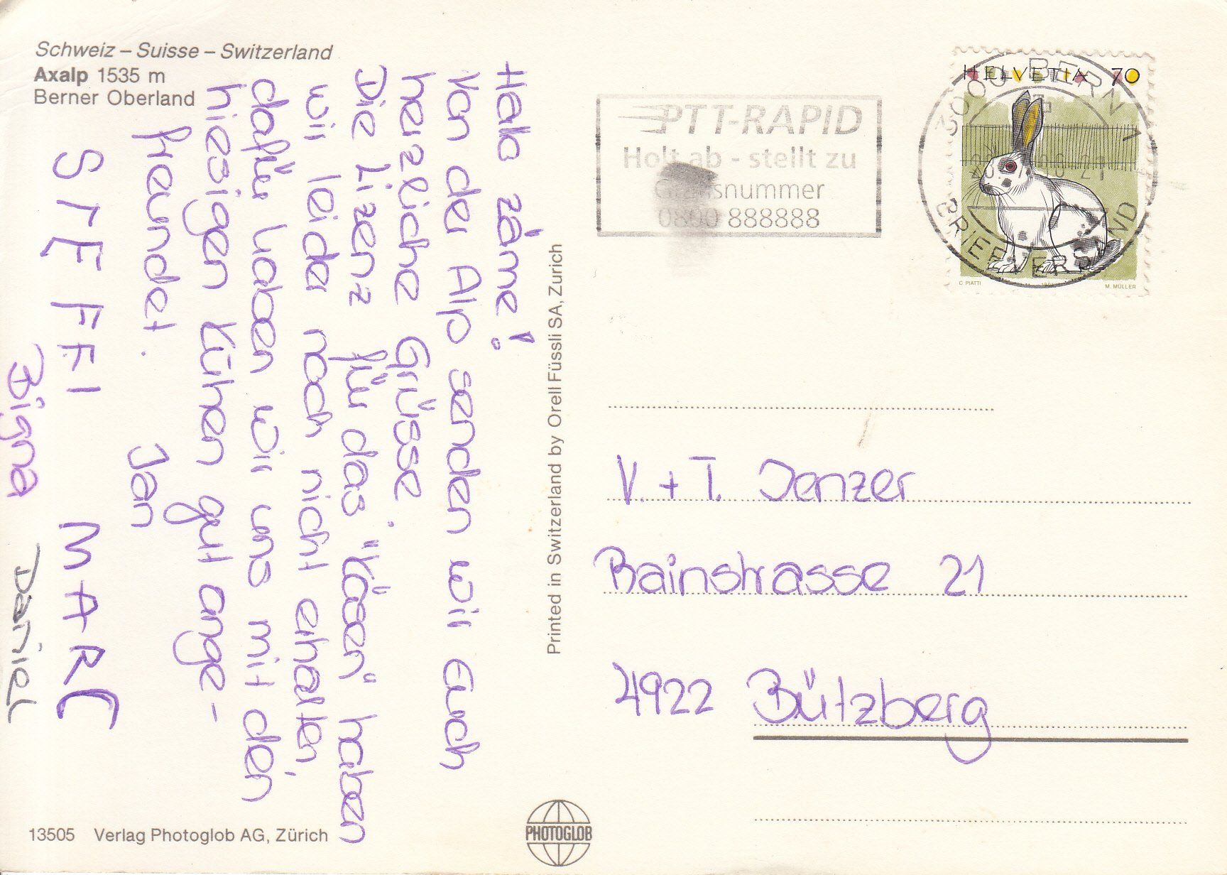 Cartoline postali: Axalp 1996 – Usato da Bürglen TG venduto da StampGraf 1