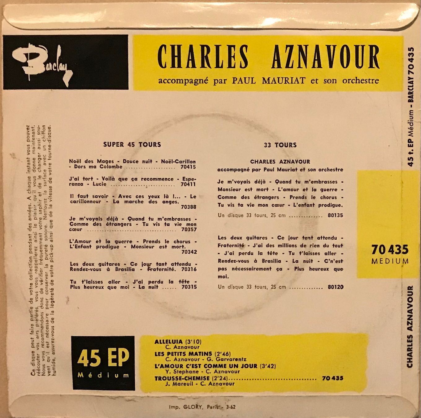 Schallplatten: CHARLES AZNAVOUR - ALLELUIA – Gebraucht aus Bussigny von vinyl-pas-cher 1