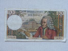 10 France Francs Banknote 1967, Voltaire, Top Zustand!